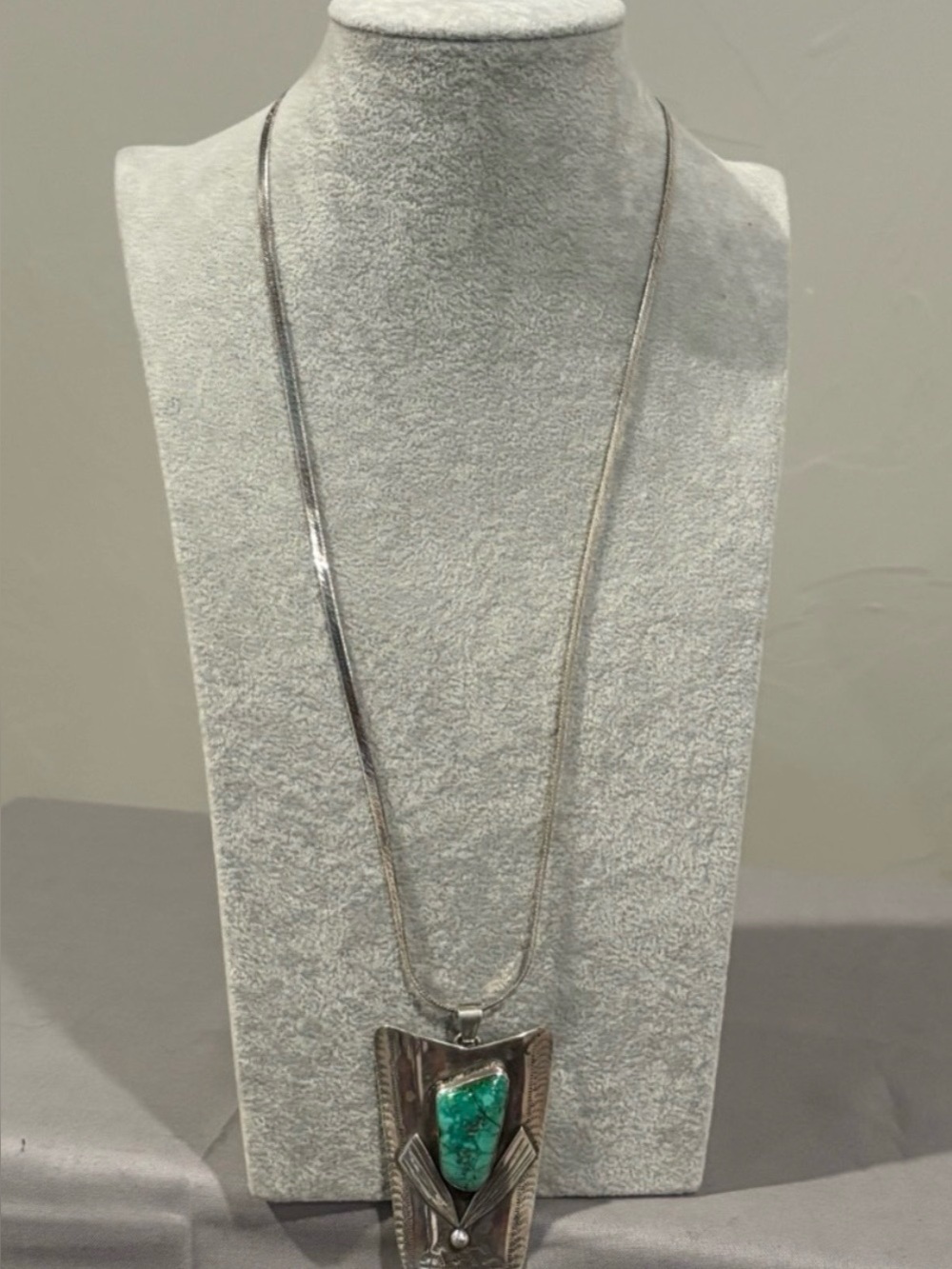 Vintage Sterling Silver Necklace with Turquoise Pendant